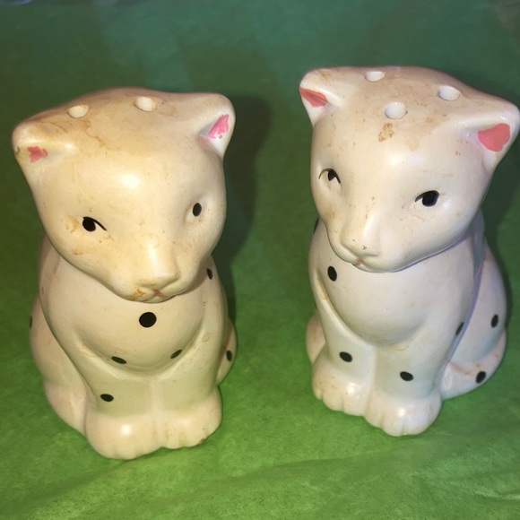 Polka Dot Kitten Salt & Pepper Shaker Vintage Set - Picture 1 of 2